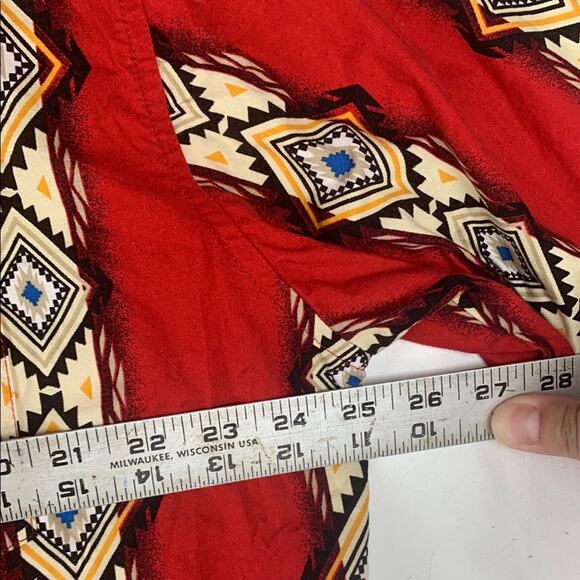 Wrangler mens XL vintage pearl snap Western Short sleeve button Red Cream Design - Picture 5 of 8